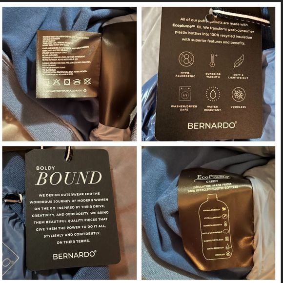 Bernardo Ecoplume Mixed Media Vest Jacket Blue M - Picture 11 of 11